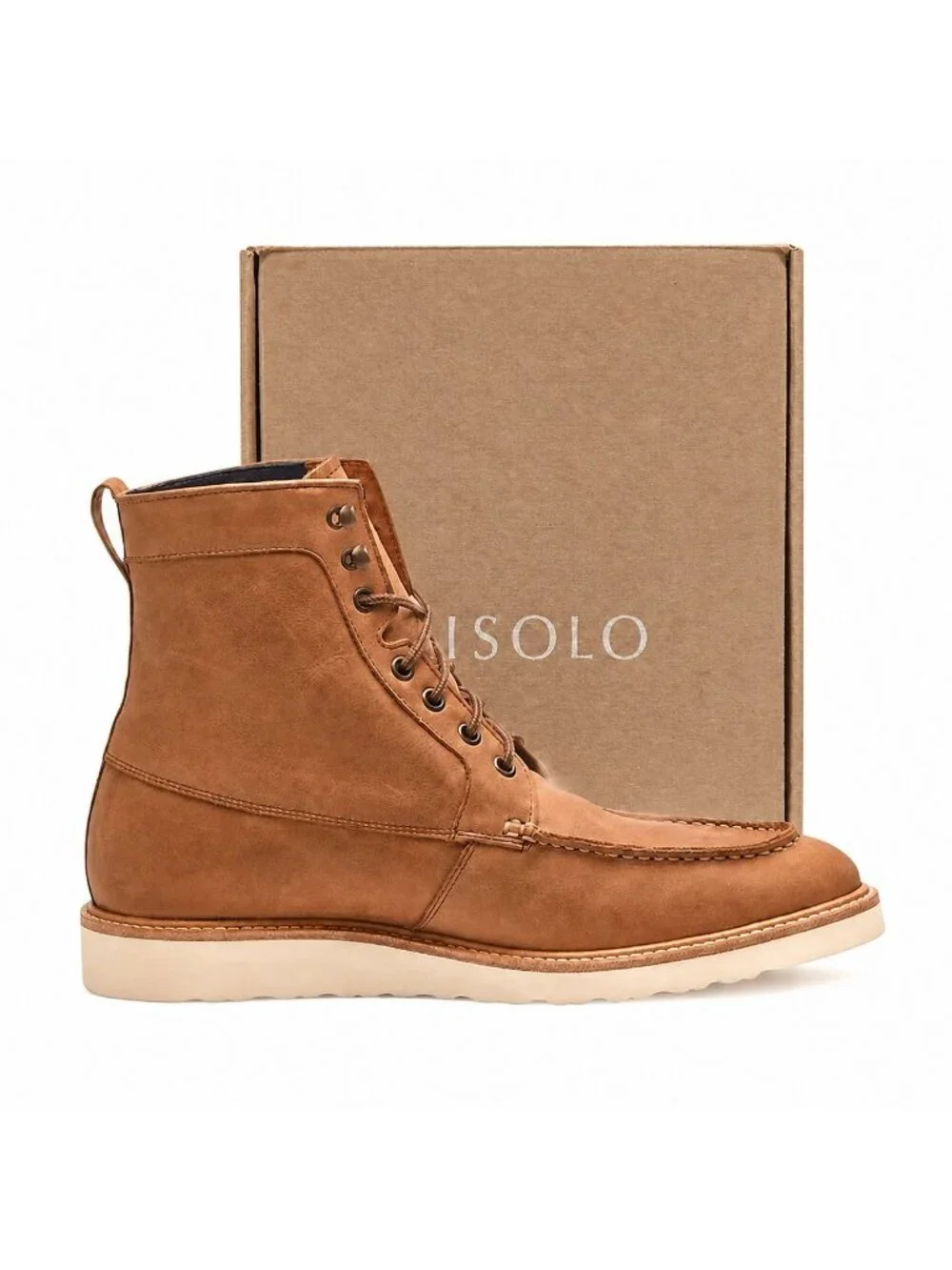 Nisolo Men's 11.5 All Weather Leather Moc Toe Wedge Sole Boots Tobacco New